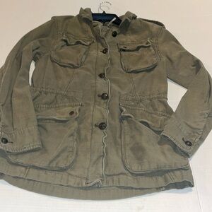 Free People-XS- Olive Green-utility, waist drawstring, pockets, Military Jacket.